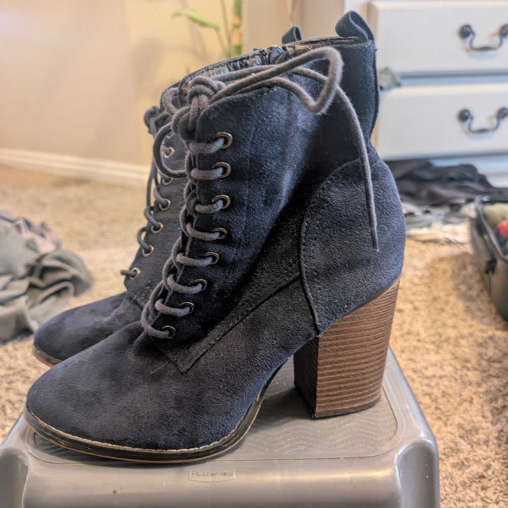 Candies Suede Lace-Up Ankle Boots